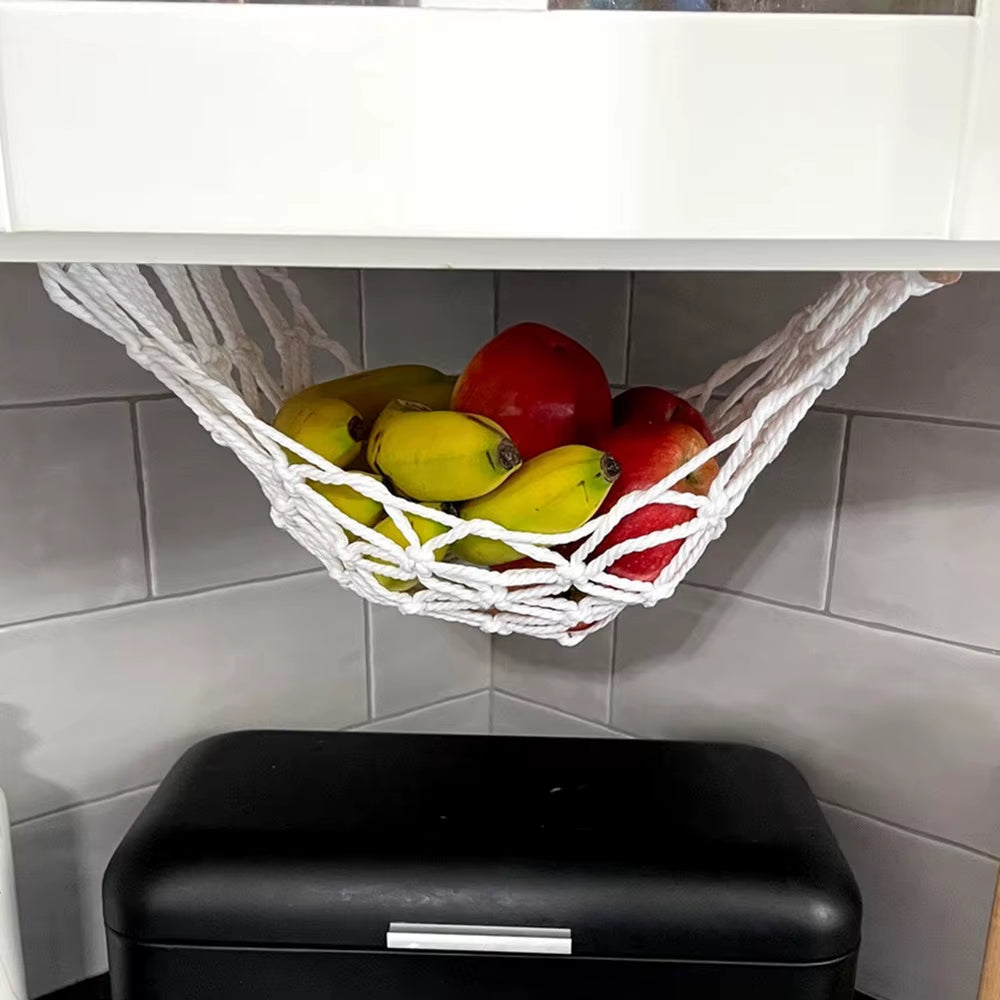 Hand-Woven Bohemian Style Cotton Fruit and Vegetable Storage Basket Wall-Mounted and Hanging under Cabinet