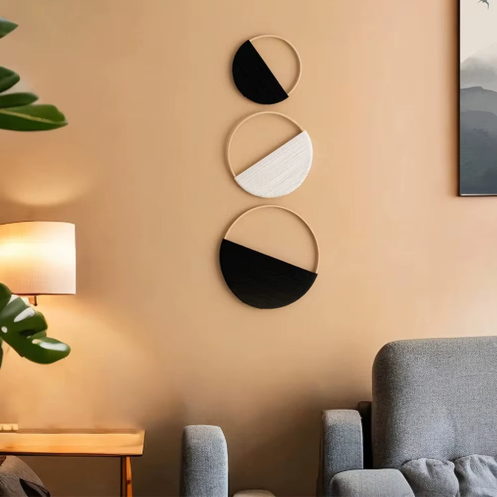 Bohemian Style Hand-Woven round Cotton Wall-Mounted Home Wall Art Decoration for Apartment Bedroom Unique Design