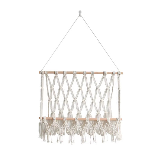 Handmade Bohemian Hanging Rack Cotton Home Storage Rack with Wall Hanging Decorative Art for Living Room