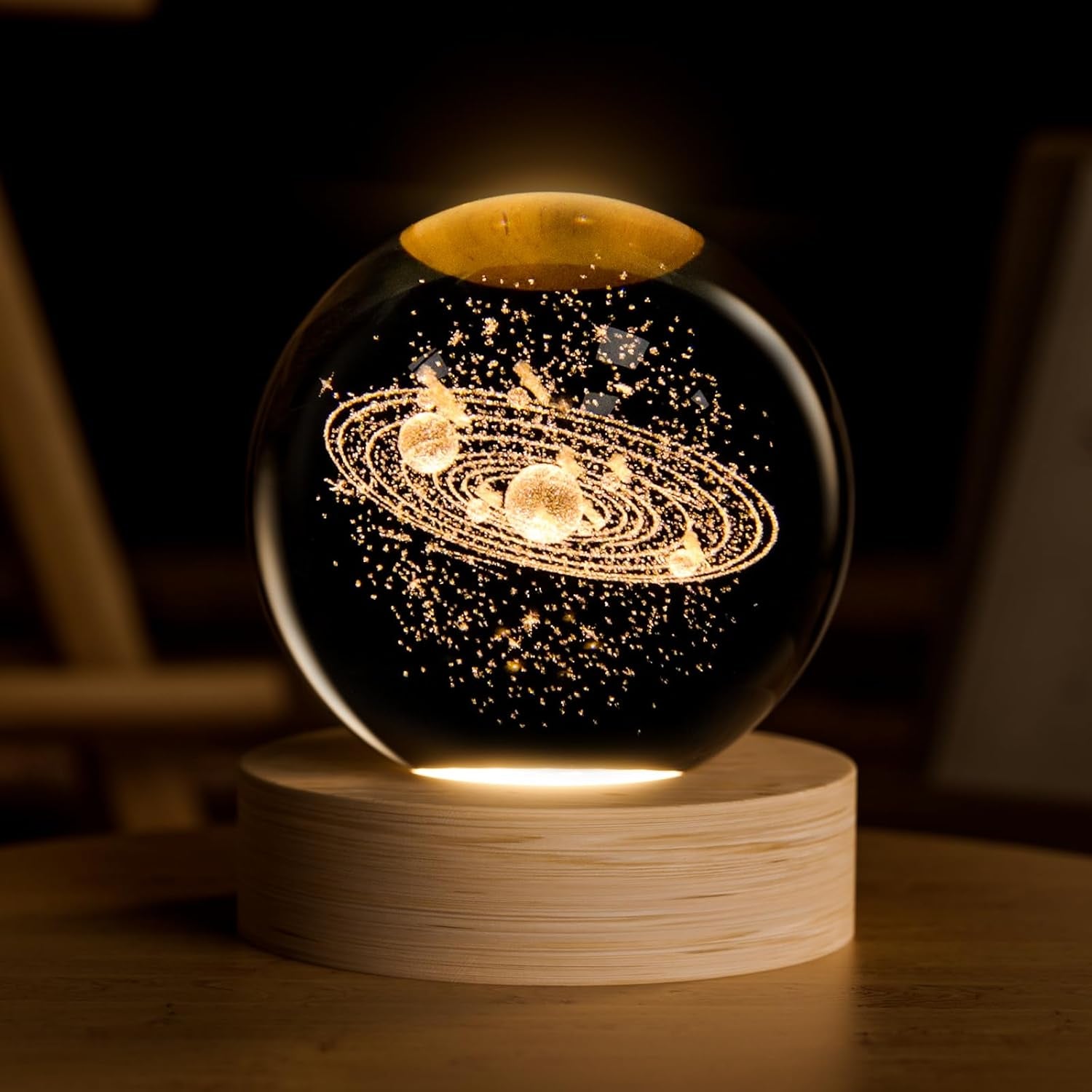 3D Solar System Crystal Ball, 2.4Inch Universe Gifts Decorative Quartz Glass Ball, Space Laser Engraved Model Astronomy Decor, Paperweight Physics Display Sculpture Home Decor Crafts for Friends