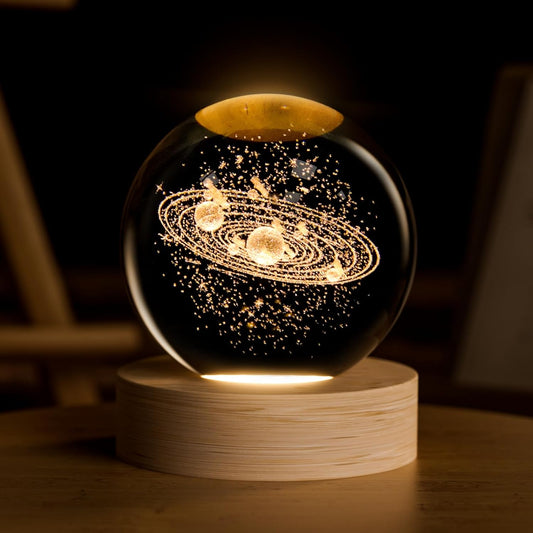 3D Solar System Crystal Ball, 2.4Inch Universe Gifts Decorative Quartz Glass Ball, Space Laser Engraved Model Astronomy Decor, Paperweight Physics Display Sculpture Home Decor Crafts for Friends