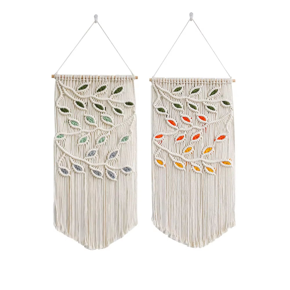 Boho Style Leaf Tapestries Handmade Cotton Bath Decorative Wall Hanging for a Stylish Bathroom