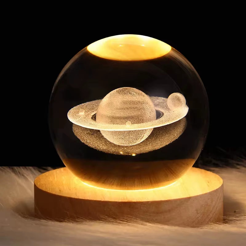 3D Art 6CM 8 Cm Crystal Ball Night Lamp Wood Base Luminous Decoration Led Night Lights Desktop Home Decor