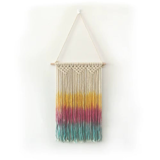 Boho Chic Rainbow Macrame Wall Hanging Handmade Colorful Tie Dye Cotton Fabric Art