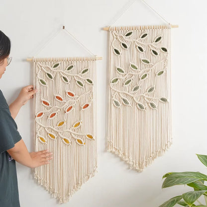 Boho Style Leaf Tapestries Handmade Cotton Bath Decorative Wall Hanging for a Stylish Bathroom