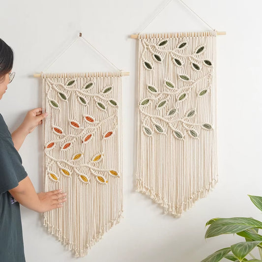 Boho Style Leaf Tapestries Handmade Cotton Bath Decorative Wall Hanging for a Stylish Bathroom