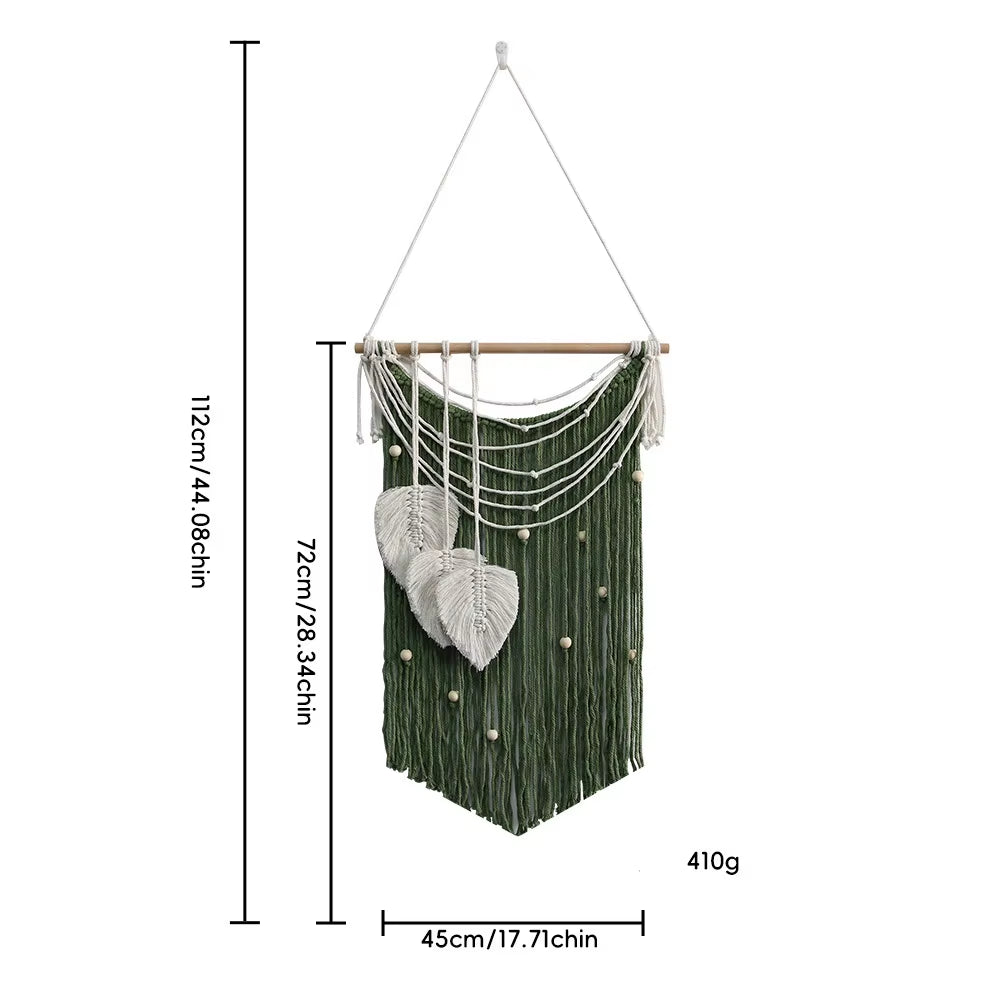 New Handcraft Woven Tapestry, Home Bedroom Wall Hanging Feather Tassel Decorative Leaves