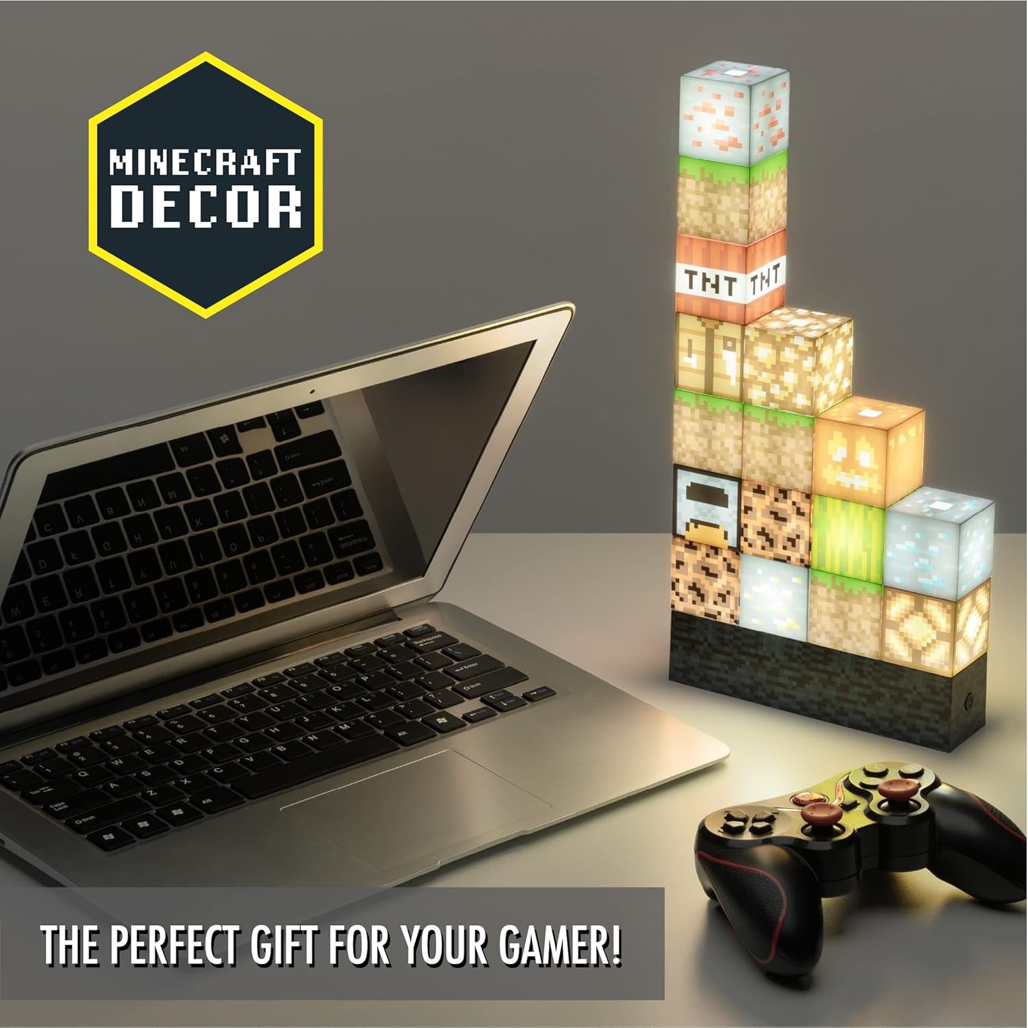 Minecraft Building Block Night Light – Officially Licensed LED Lamp for Boys’ Bedrooms, Gaming Decor & Gifts – Fun Minecraft Room Accessory