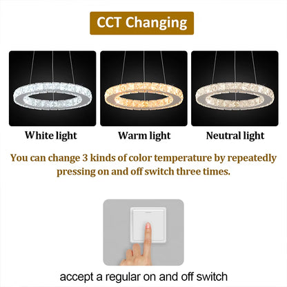Modern round Stainless Steel 15W round Led Crystal Chandelier Lights for Living Room