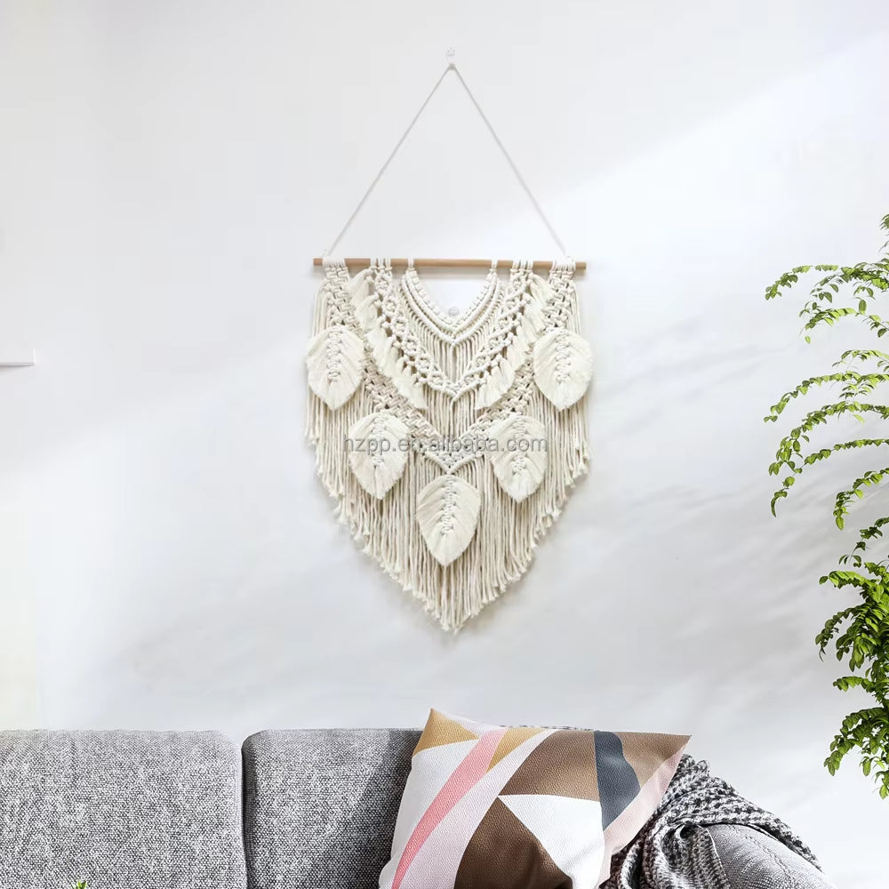 Hand-Woven Leaf Wall Hanging Simple Fashion for Home Office Apartment Outdoor or Hospital Decoration Background Tapestry