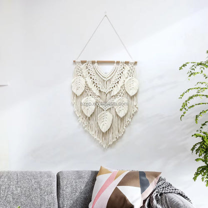 Hand-Woven Leaf Wall Hanging Simple Fashion for Home Office Apartment Outdoor or Hospital Decoration Background Tapestry